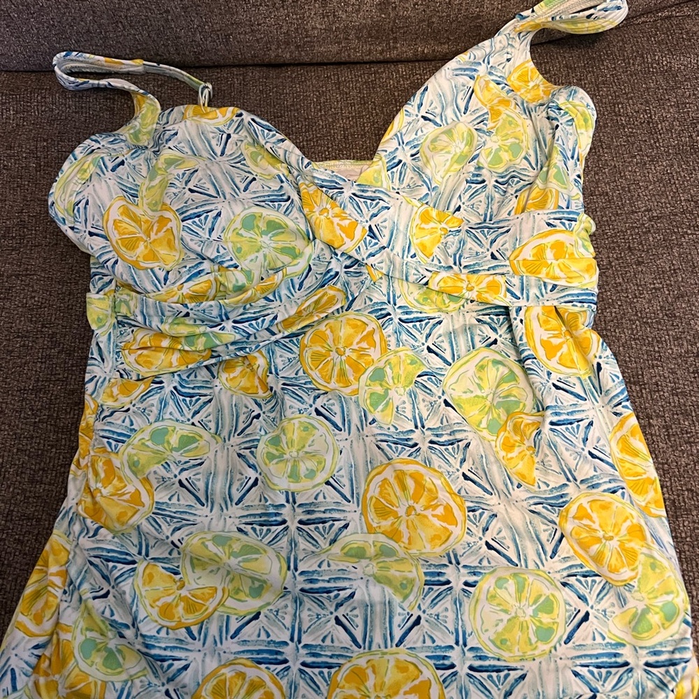 Lands' End Blue, Yellow & Green Tankini Top with Lemons & Limes. Such a Fun Top!
